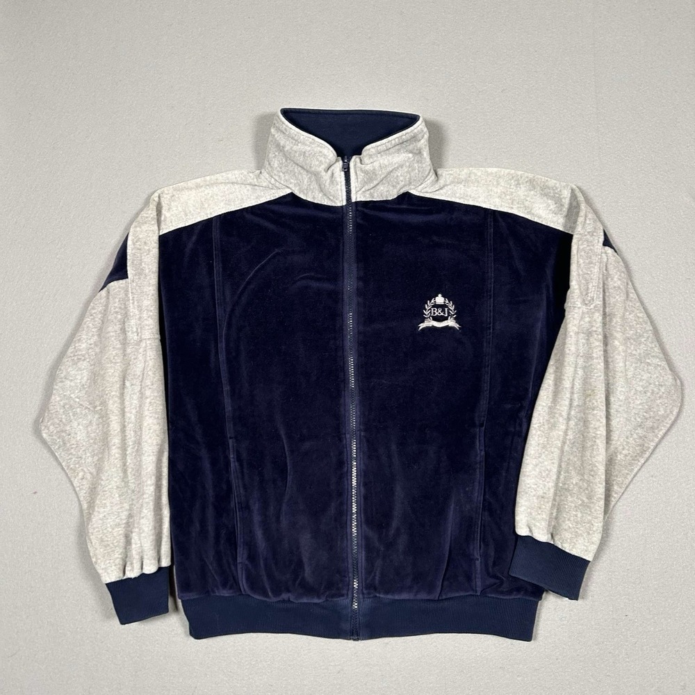 Bullock & Jones Leisure Lounge Track Jacket Bomber Mens XL Blue White Velvet